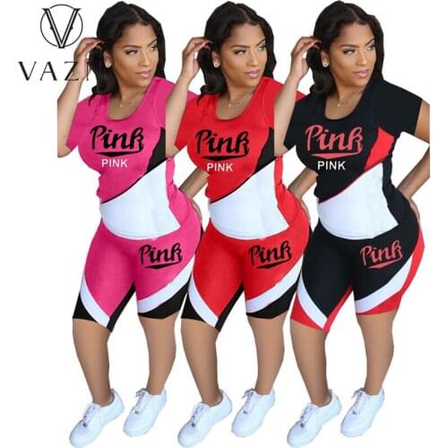 VAZN 2021 Summer Casual Short Sleeve Print Suits 2 Piece Set Sport Running Fitness 2 Piece Set Women Top And Pant