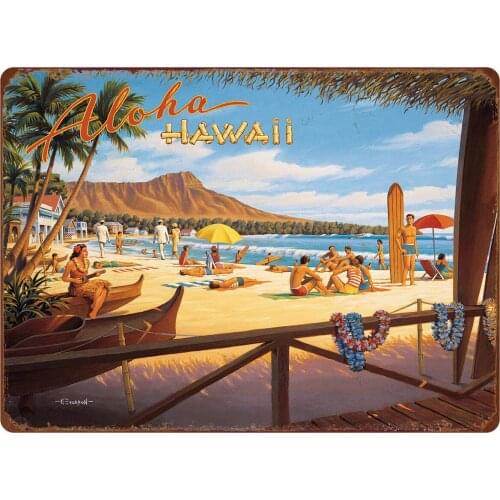 Vintage Hawaiian Aloha Hawaii Metal Poster Plaque Vintage Tin Sign Wall Decor 12x8 Inches