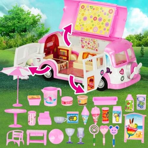 Adorable Miniature Simulation Pretend Plastic Car Toys RV Vehicles Style Dollhouse With Funiture Accessories for Childrens Gift