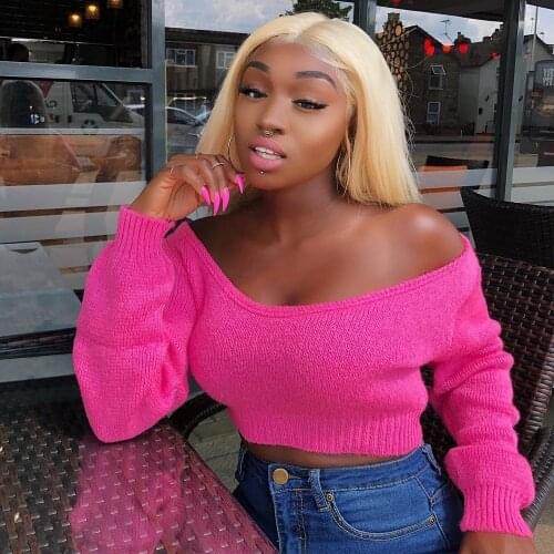 Knitted Jumper Sweater Thick Long Sleeve Off Shoulder Elegant Autumn Winter Crop Top Sexy Streetwear Solid