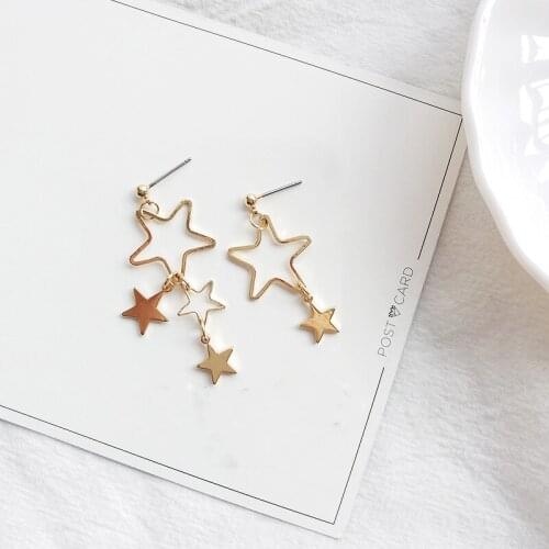 Multiple Star Jewelry Korea Handmade Braid Drop Earrings for Women Girls Long Charm Earring New Fashion Geometric Hollow Earring