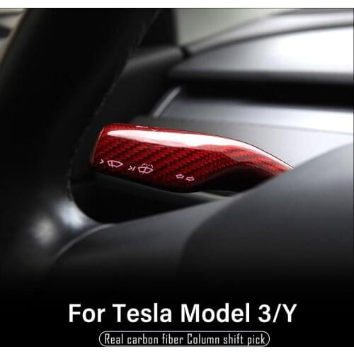 TEY Model3 Interior Remodel Patch for Tesla Model Y 2021 Accessories Real Carbon Fiber Column Shift Protective Cover Model Three