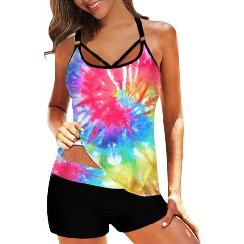 Swimsuits Womens Multi Color Tie-dye Print Bikini Set Halter Two Piece Swimdress And Panty Swimming Suit For Women Biquini