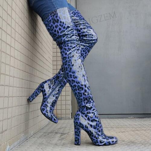 SEIIHEM Women Thigh High Boots Zip Up Shiny Round Toe Over Knee Boots Lady Cosplay Prom Female Shoes Woman Big Size 41 42 47 52