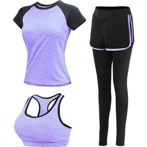 Women Sports Set Bra Pink Gym T Shit Top Fitness Leggings Exercise Running Clothing Pants Athletic Sportswear Jogging Tracksuit