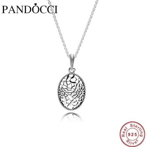 Genuine 925 Sterling-Silver-Jewelry Necklaces for Women Floral Daisy Lace Silver Pendant and Necklace 60cm Silver Chain