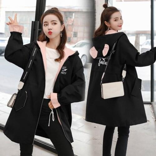 Fashion Large Size Womens Cothing 2020 Spring Autumn New Long Sleeve Hooded Cute Long Trench Coats for Girls Overcoats V492