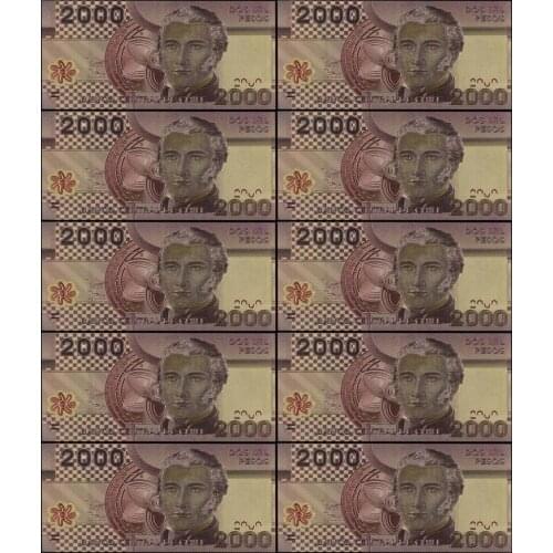 10pcs/lot New Products Chile 2000 Peso Gold Banknote Colorful World Banknote for Souvenirs Money Fake Money Bills