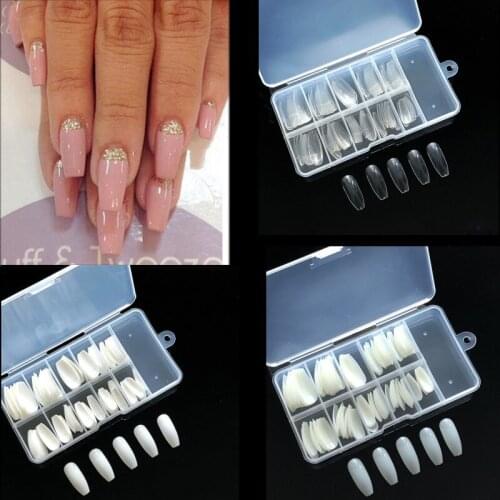 100pcs/box Full Cover Fake Nail Artificial Press on Long Ballerina Clear/Natural/white False Coffin Nails Art Tips Manicure Tool