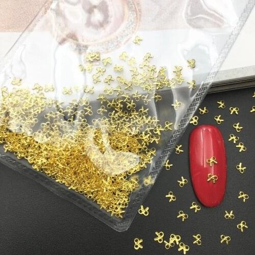 1000Pcs Nail Art Gold Nail Metal Rivets Studs 3D Nail Punk Bow Star Moon Heart Triangle Square Rivet Gems Nail DIY Decoration