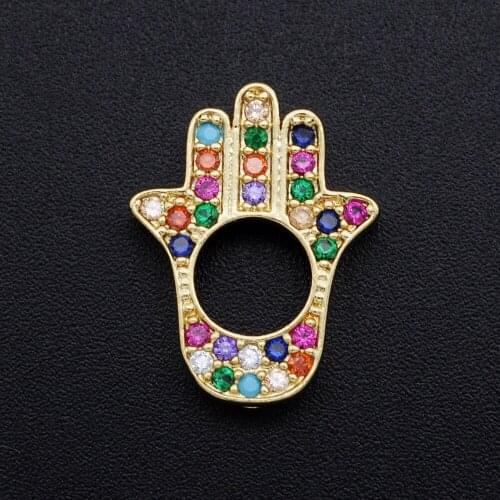 17x14mm 100% CZ Zircon DIY Jewelry Rainbow Hamsa Hand Bead Charm Pendant Wholesale Necklace Making Charms