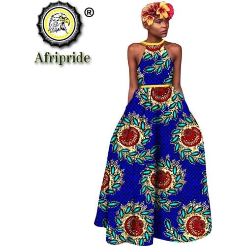 2020 African A-Line dresses for women hailter ankara print maxi dress dashiki sexy party wear outfit attire AFRIPRIDE S1925095