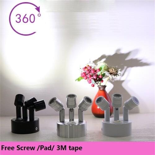 3W /9W recharging tripe head window lamp,universe direction show light,3 head jewelry cabinet glass switch battery spotlight