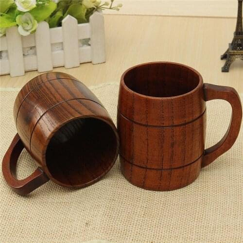 400ml Environmental Practical Wooden Beer Milk Coffee Tea Mug Wood Water Cup With Handle Home Bar Drinkware Wooden Utensil 1Pc