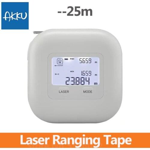 AKKU Laser Ranger Tape 25m USB Rechargeable Ruler High Precision Measuring Instrument Handheld Range Finder