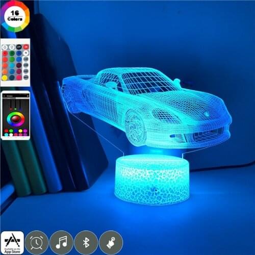 Car 3d LED Projector Night Light Kids Room Illusion Lamp RGB Changing Color Bedroom Decor Bluetooth Base Nightlight Touch Sensor