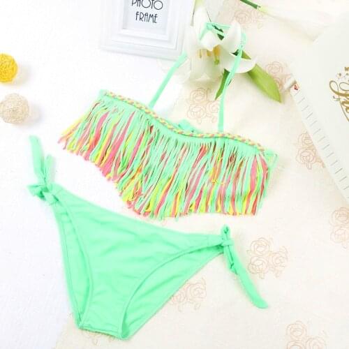 Girl Bikini 2020 Girls Swimwear Bathing Sets Kid Swimming Suit Green Red Tassel Swimsuit Baby Bikinis Chilren Two-Piece Suits
