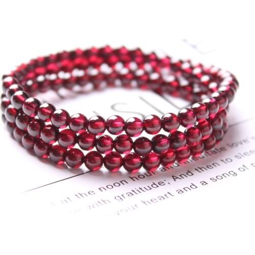 Genuine Natural Wine Red Garnet Quartz Crystal Bracelet 6mm Woman 3 Laps Clear Round Beads Stretch Gemstone Fashion AAAAA