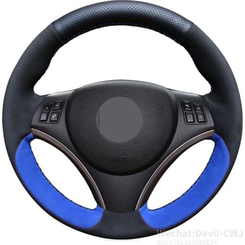 Suede Leather Steering Wheel Cover For BMW E87 E81 E82 E88 120i 130i 120d X1 E84 DIY Black Hand-sewing Hand Grip Car Accessories
