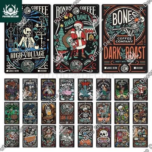 Putuo Decor Bones Coffee Vintage Skeleton Tin Sign Metal Decorative Plaque Wall Decor Pub Bar Cafe Man Cave Club Iron Decoration
