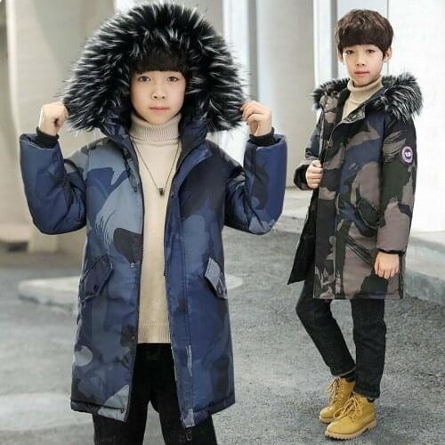 Childrens clothing boys winter clothing hat coat thick coat heat loose coat low cotton Park childrens outdoor camouflage
