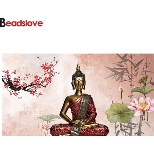 Diy Diamond Painting Cross Stitch Canvas Picture Wall Art Buddha Lotus Landscape 5d Embroidery Mosaic New Year Decoration