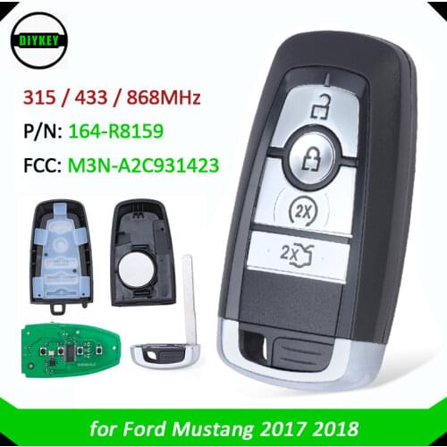 DIYKEY 4 Button Remote Car Key Aftermarket Fob 315 / 433.92 / 868MHz for Ford Mustang 2017-2018 P/N:164-R8159 FCC: M3N-A2C931423