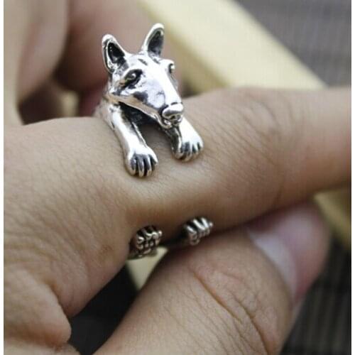 Wholesale cute Bull Terrier Ring free size cartoon animal Bull Terrier dog Ring jewelry 12pcs/lot