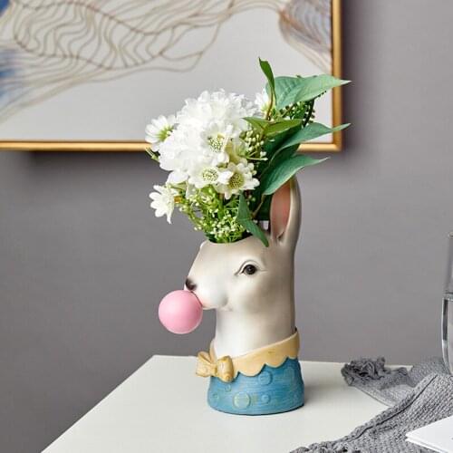 Creative Modern Animal Head Resin Succulent Vase FlowerPot Hand Painting Giraffe Zebra Panda Blowing Bubbles Animal Bust Figure