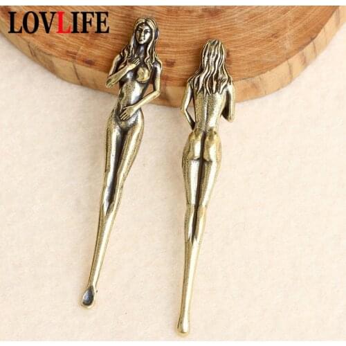Creative Brass Beauty Women Keychain Pendants Pure Copper Handmade Goddess Ear Pick Tool Gift Men Car Key Chain Keyring Hangings