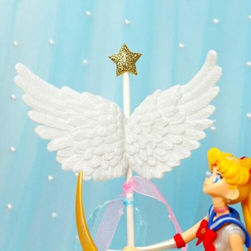 Angel Wings with Star Cake Topper Kids Adults Birthday Party Centerpiece Birthday Cake Decorations Event Festival Supplies