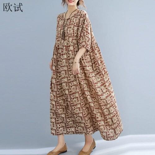 Plus Size Summer Cotton Floral Dress for Women 4XL 5XL 6XL Loose Casual Long Beach Dresses Oversized New Vogue Femme Dress 2021