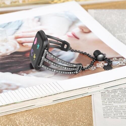 Metal Watch Band Adjustable Diamond Jewelry Watch Strap Replacement for Fitbit Versa 2 / Lite Smart Watch