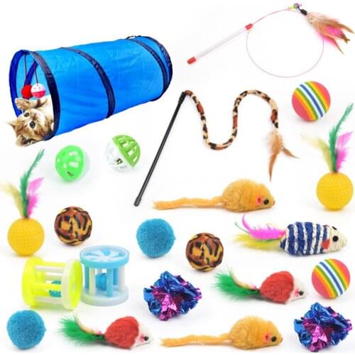 Cat Toys Set Funny Cat Stick Ball Feather Toy Creative Assorted Cat Interactive Play Toy For Kittens Tease Tunnel Molar Suit