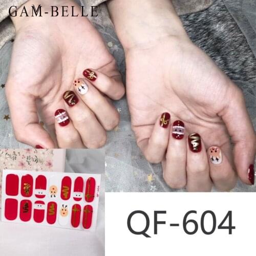 GAM-BELLE Red Santa Claus Elk Snowflake Nail Sticker Full Cover Self Adhesive DIY Beauty Nail Decals Manicure Decoration