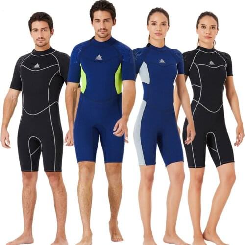 3mm Outdoor Mens and Womens Short Wetsuit Grey Cyan SBR Neoprene Material Sunscreen Snorkeling Surfing Suit Swimsuit