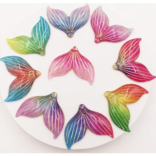 New 10pcs Mix Resin Colorful Mermaid Tail Flat Back Rhinestone 1 hole Appliques DIY Wedding Scrapbook Ornament Craft F920