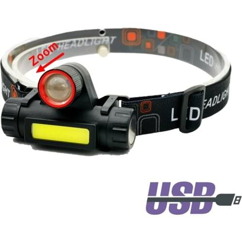 MingRay 2019 new USB rechargeable LED headlamp 3 W COB high lumen lithium battery waterproof 2 beams headlight head lamp light