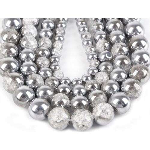 One Side Plated Slivery White Snow Cracked Crystal Natural Stone Beads For Jewelry Making DIY Bracelet Necklace 6mm-12mm