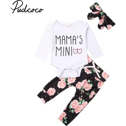 0-24M 3PCS Pudcoco Newborn Baby Girl Clothes Set Mamas Mini Long Sleeve O-neck Tops Romper Floral Leggings Pants Outfits