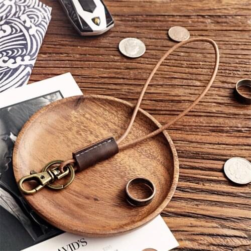 First Layer Cowhide Rope Leather Car Keychain Male Pendant Female Short Rope Retro Key Lanyard Motorcycle Key Chain