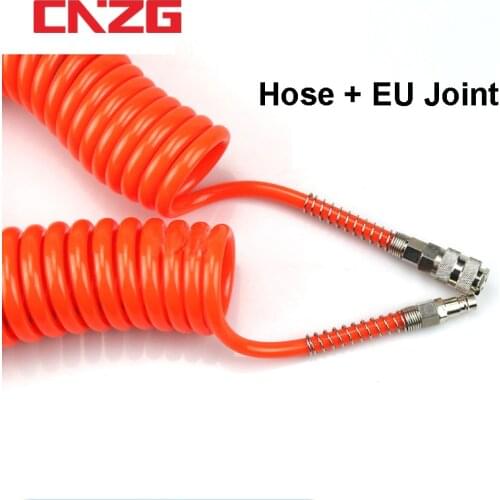 PU 8mm x 5mm Polyurethane Air Compressor Hose Tube With EU Fitting Flexible Tool Connector Spring Spiral Pipe 8*5