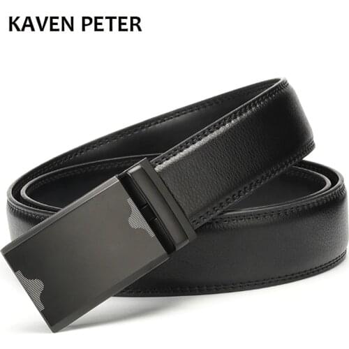 New Arrival Cow Genuine Leather Men Belt Automatic Ratchet Leather Belt For Men Durable Alloy Buckle Dress Belt Black Brown