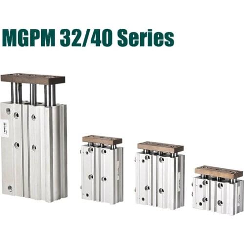 MGPM 32/40mm Bore 20/25/30/40/50/60/75/80/90/100mm stroke series three shaft double acting air cylinder with rubber bumper