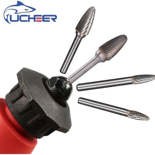 UCHEER 1pc 6mm F type Single/double cut Carbide burr Cutter Metal Grinding Carving Rotary File Cylindrical Router Bit