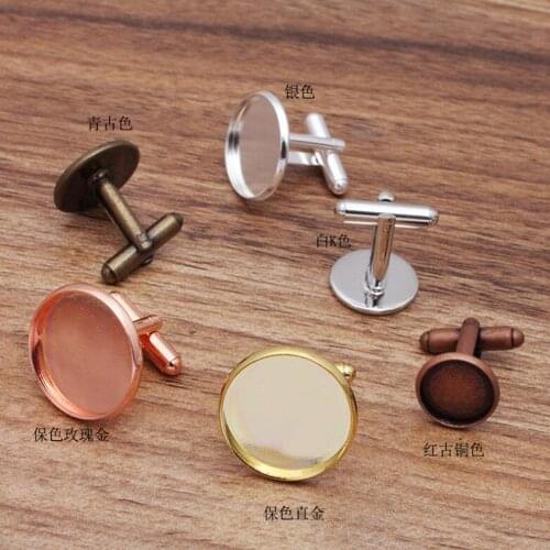 Wholesale 500pcs fit 12 14 16 18 20mm Round Bezel Cufflink Blank Jewelry Cabochon Settings Cufflinks Findings