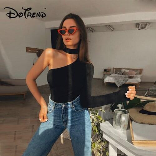 Dotrend Cotton Halter One-shoulder Sexy Bodysuit Women New Fashion Winter Spring Solid Bodycon Casual Body 2019 New Arrival