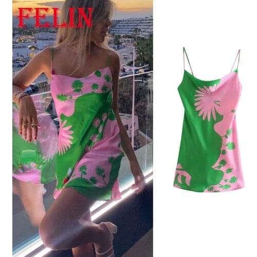 Za 2021 Women Tie Dye Print Sexy Cami Mini Dress Sleeveless Sheath Graffiti Print Party Dress Backless Elegant Mujer Vestidos