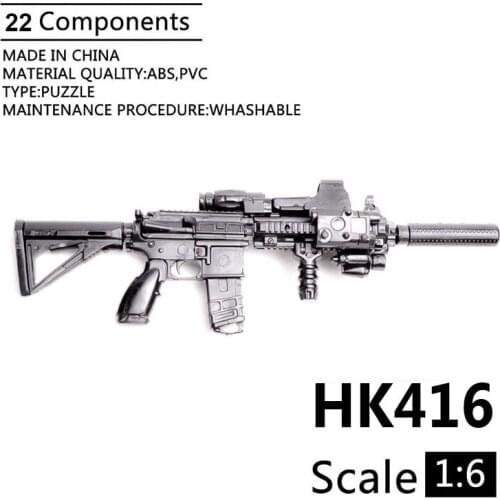 1:6 HK416 Automatic Rifle 1/6 Plastic Black Gun Model Assemble Action Figures Weapon For 12" Soldier Model Toy