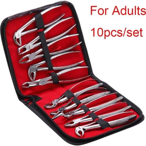 1SET 10pc Stainless Steel Dental Extraction Forceps Pliers kit Dental Surgical Tooth Extraction Forcep Pliers Kit for Adults